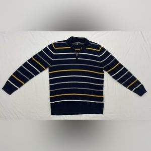 Old Navy Sweater Mens L Navy Blue Yellow Striped 1/4 Zip Long Sleeve Knit